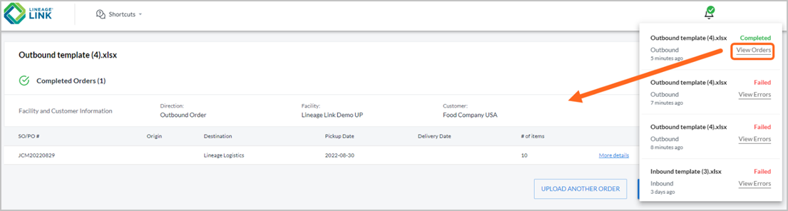 Bulk order upload