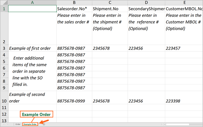 Bulk order upload